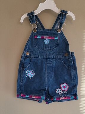 Super cute denim shortalls with embrodiered flowers